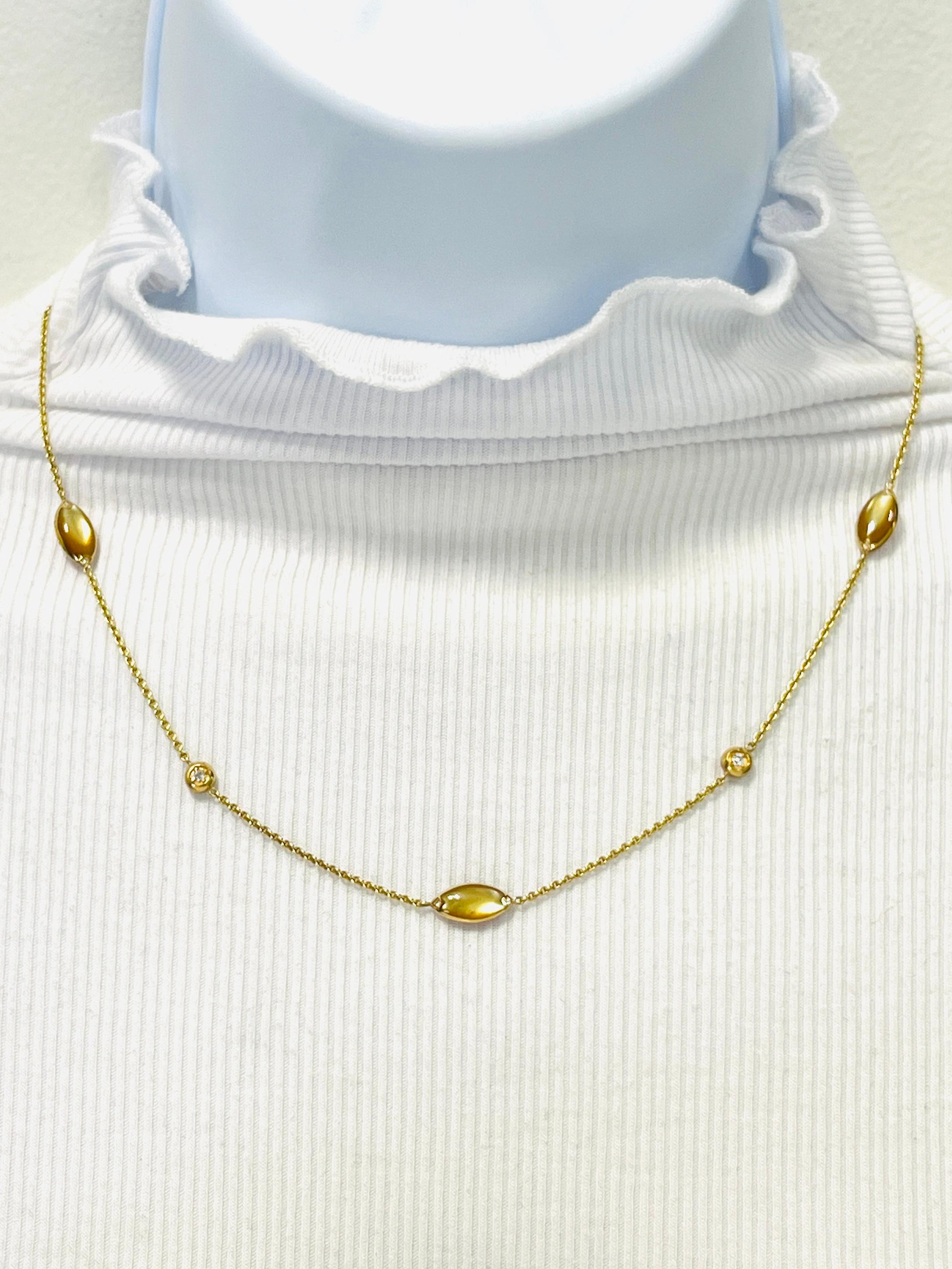Round Cut Estate Kabana White Diamond and Color Marquise Necklace in 14K Yellow Gold For Sale