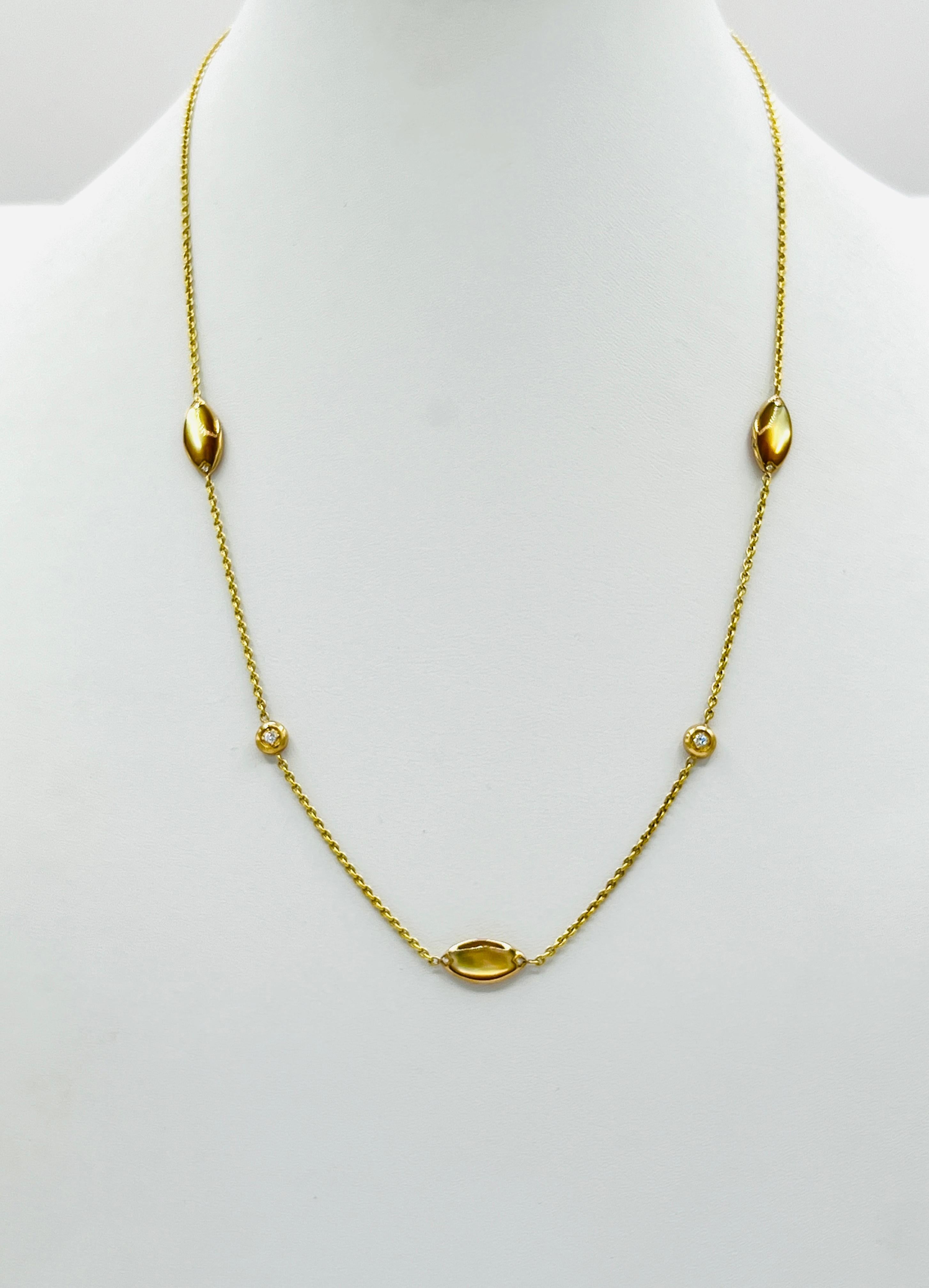 Estate Kabana White Diamond and Color Marquise Necklace in 14K Yellow Gold For Sale 1