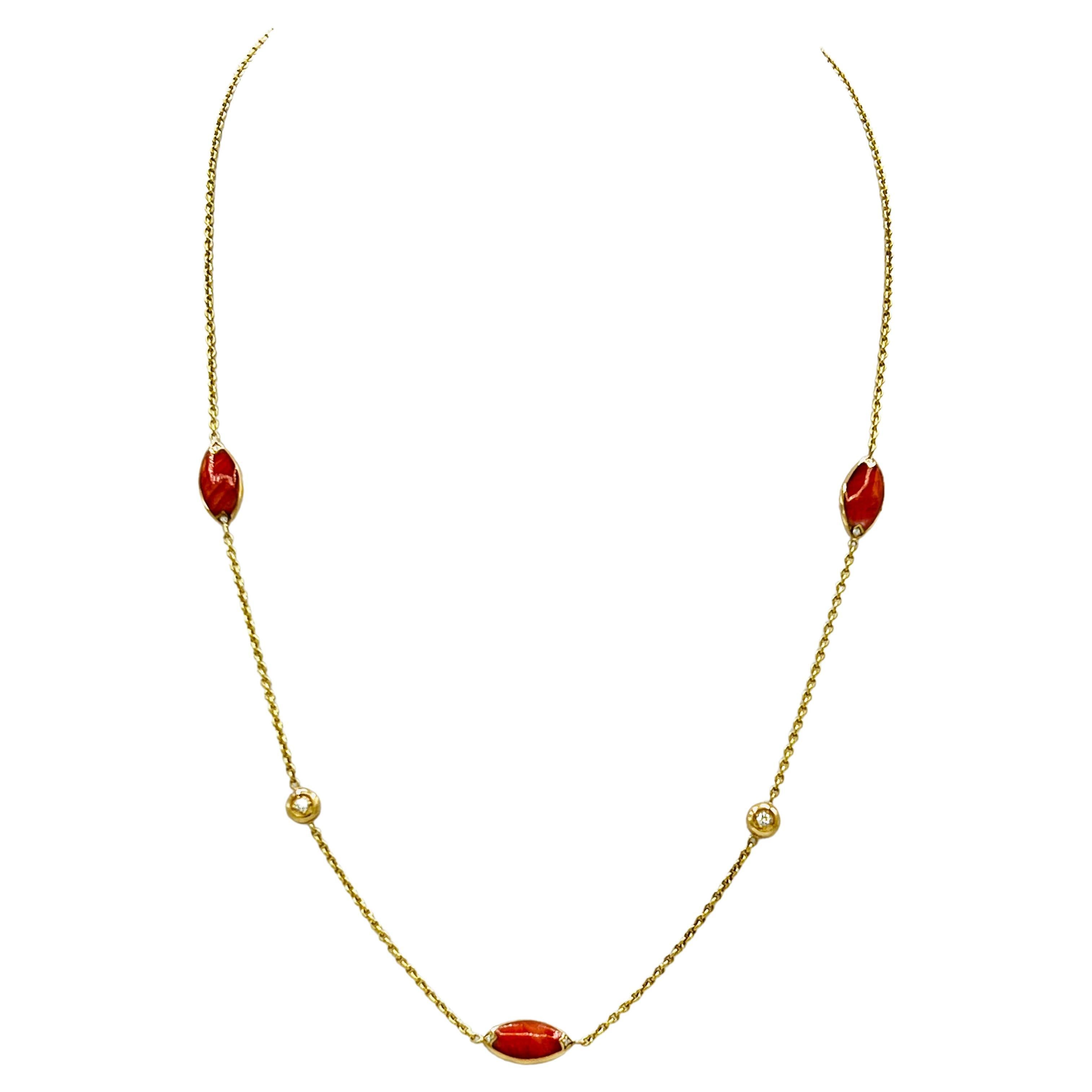 Estate Kabana White Diamond and Color Marquise Necklace in 14K Yellow Gold For Sale