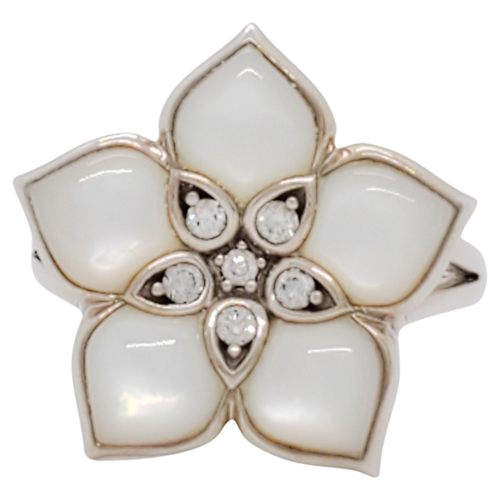 Estate Kabana White Mother of Pearl and Diamond Floral Cluster Ring in 14k  For Sale