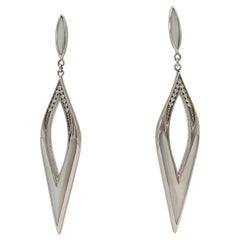Estate Kabana White Mother of Pearl & Diamond Dangle Earrings in 14K White Gold