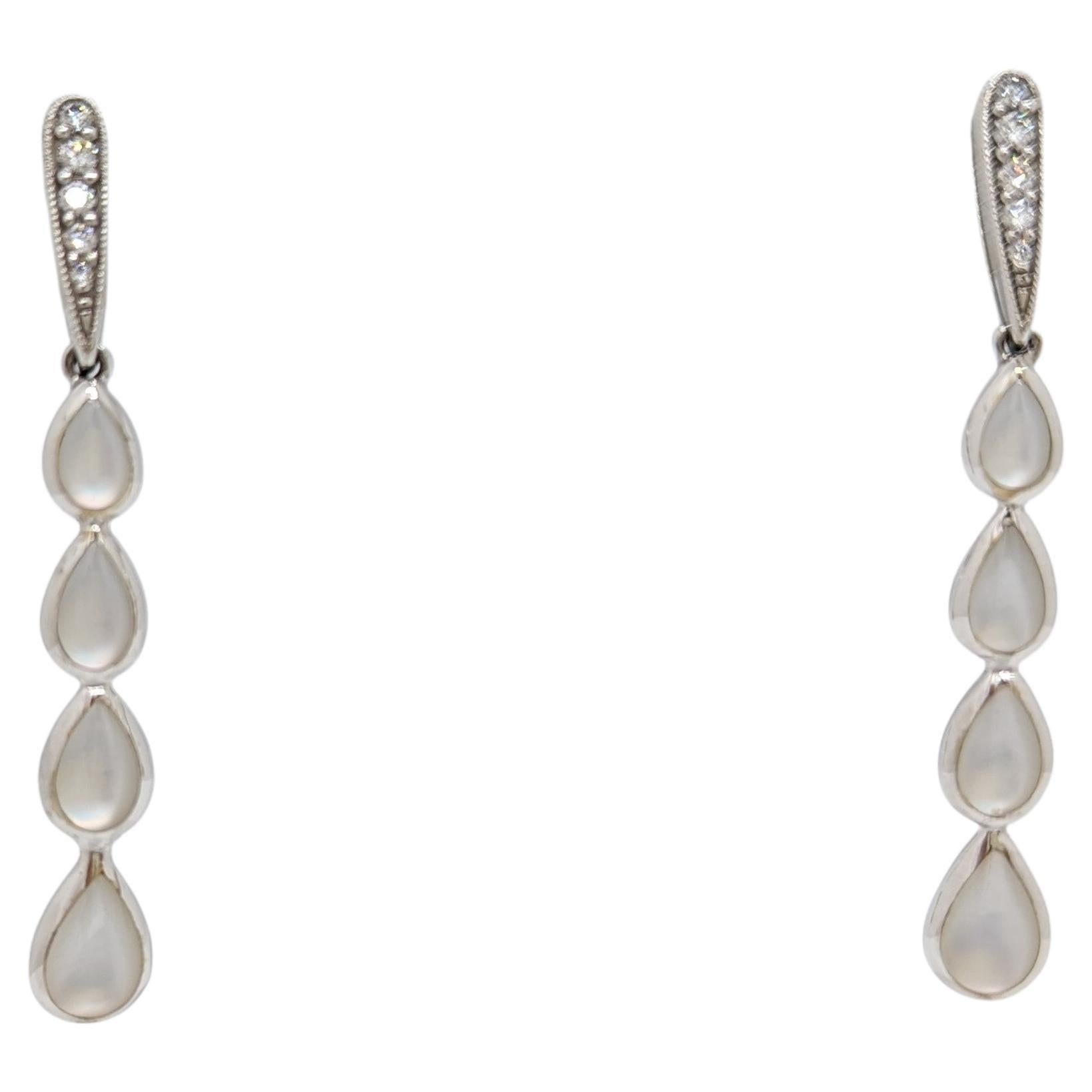 Estate Kabana White Mother Of Pearl Pear Dangle Earrings in 14K White Gold For Sale