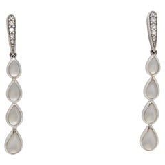 Estate Kabana White Mother Of Pearl Pear Dangle Earrings in 14K White Gold