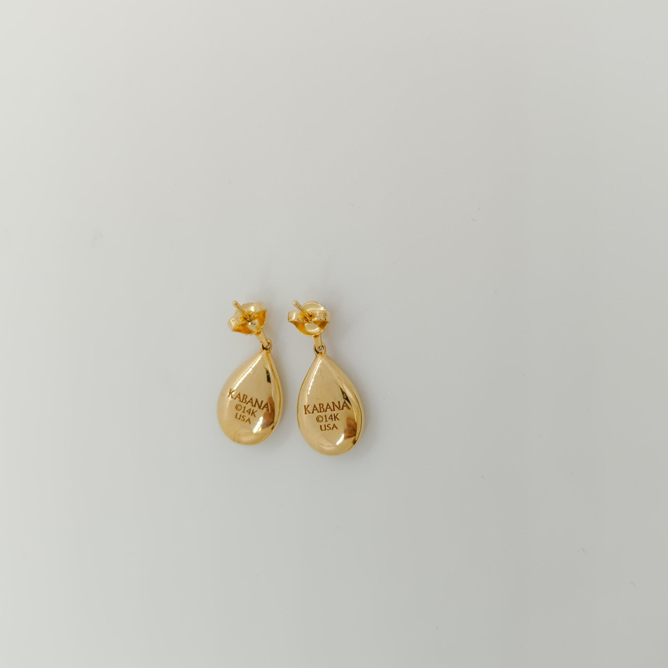 Nachlass Kabana Weiß Perlmutt Birnen-Ohrringe aus 14k Gelbgold für Damen oder Herren im Angebot