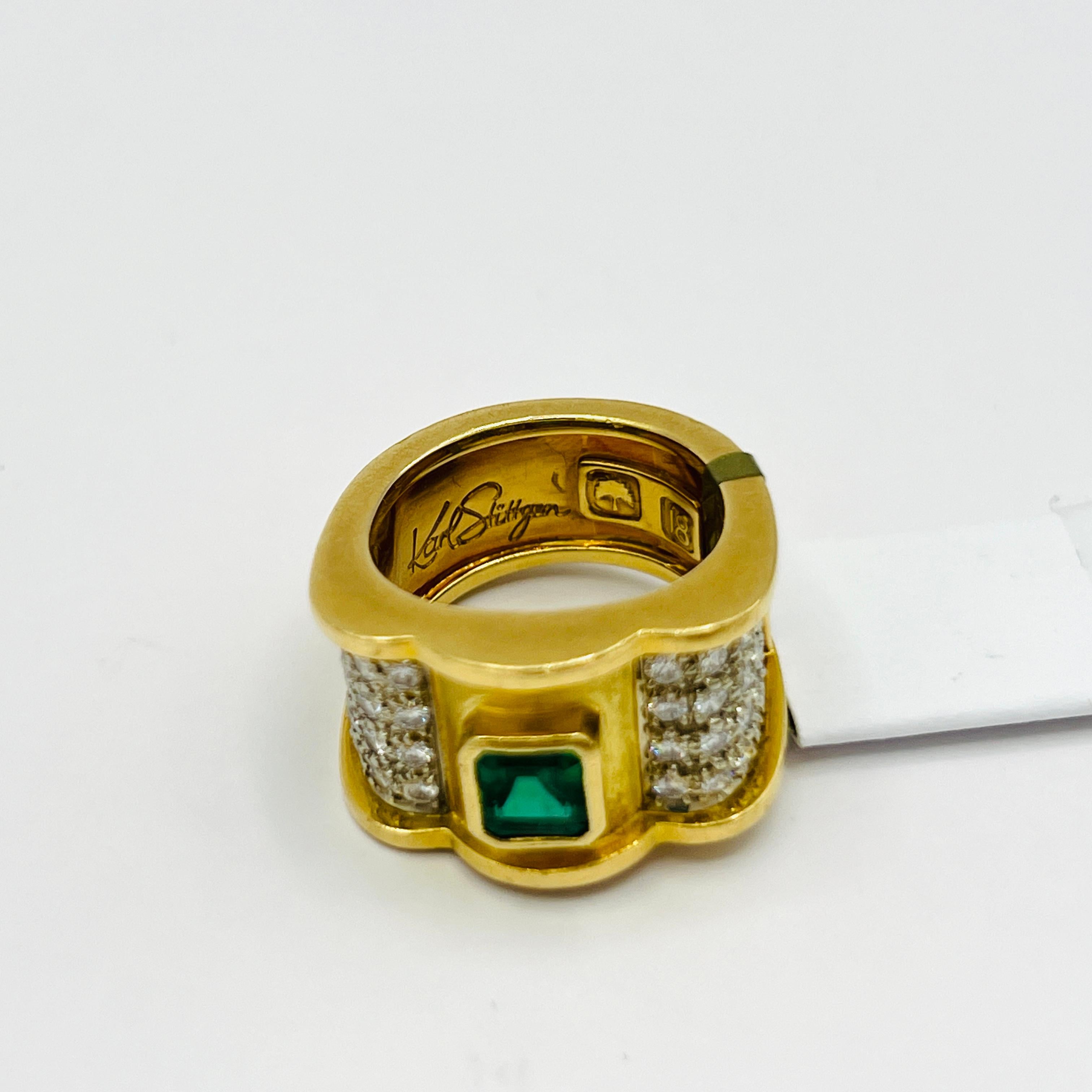 Nachlass Karl Stittgen Smaragd- und weißer Diamantring aus 18 Karat Gelbgold 1