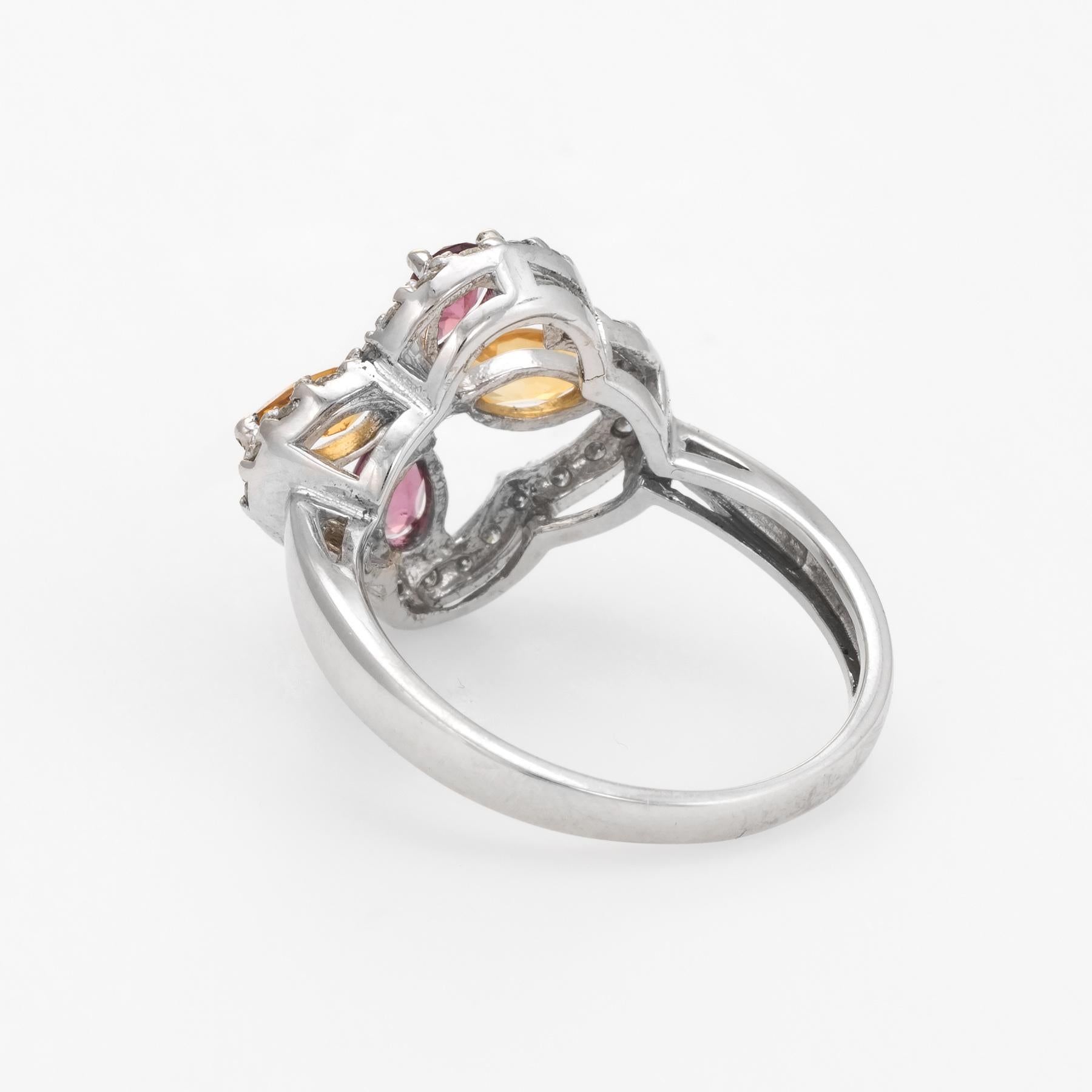 Estate Kate Mc Cullar Rhdolite Garnet Citrine Diamond Ring 14 Karat White Gold In Excellent Condition In Torrance, CA