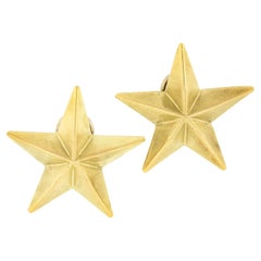 Estate Kieselstein-Cord Solid 18k Yellow Gold Matte Finish Large Star Earrings