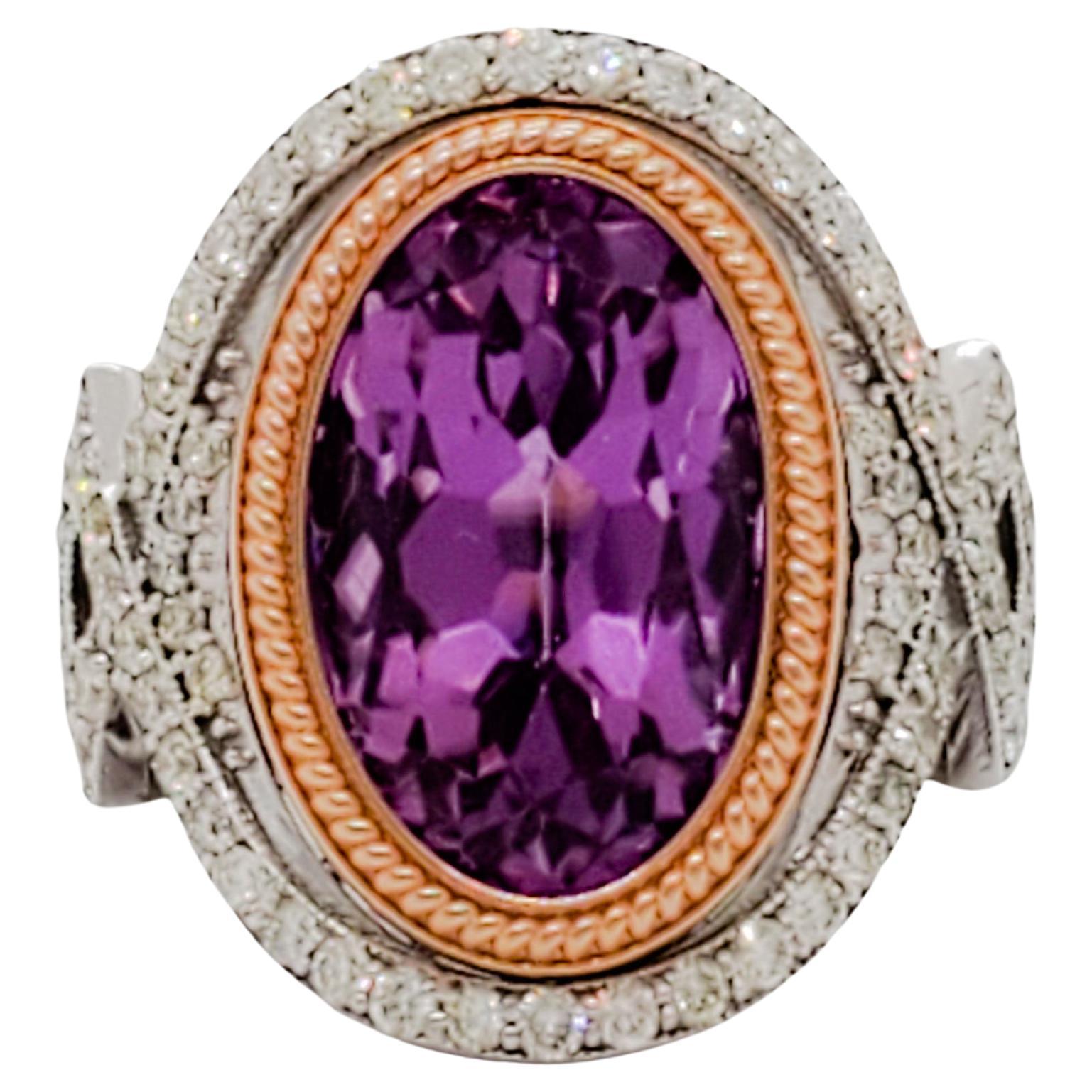 Green Tourmaline and White Diamond Cocktail Ring in 14k Two Tone Gold For Sale at 1stDibs