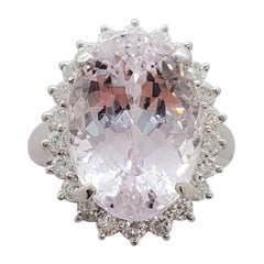 Estate Kunzite Oval and White Diamond Cocktail Ring in Platinum