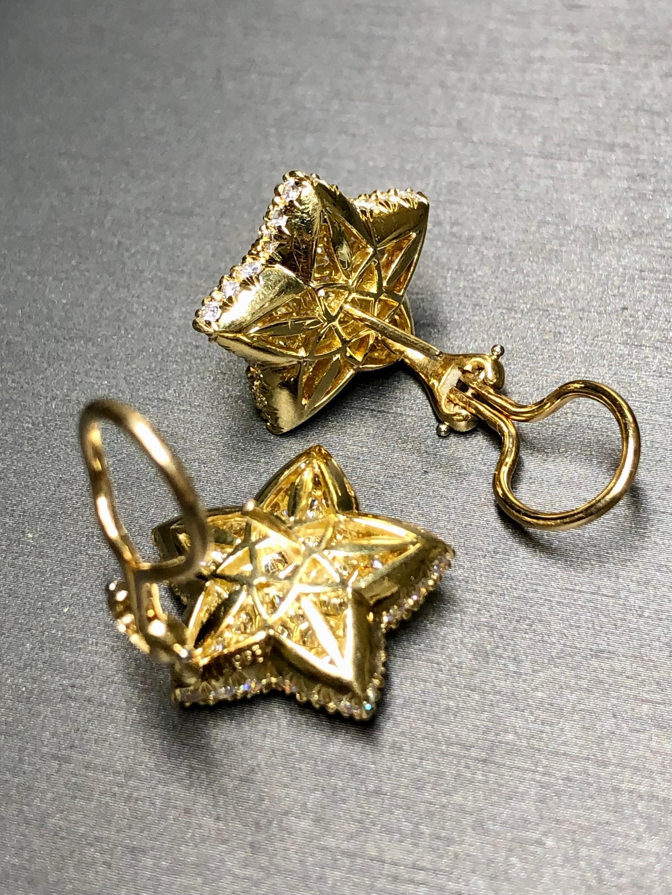 Estate KURT WAYNE 18K Pave Diamond Star Huggie Earrings 5cttw F Vs For Sale 3
