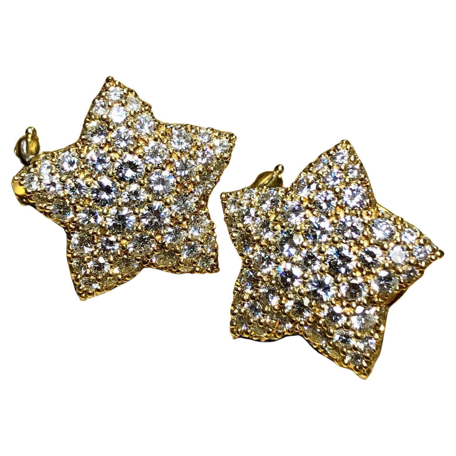 Estate KURT WAYNE 18K Pave Diamond Star Huggie Earrings 5cttw F Vs For Sale
