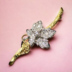 Estate KWIAT 18K Diamant Blume auf texturierten Branch Brosche Pin  Seriennummeriert