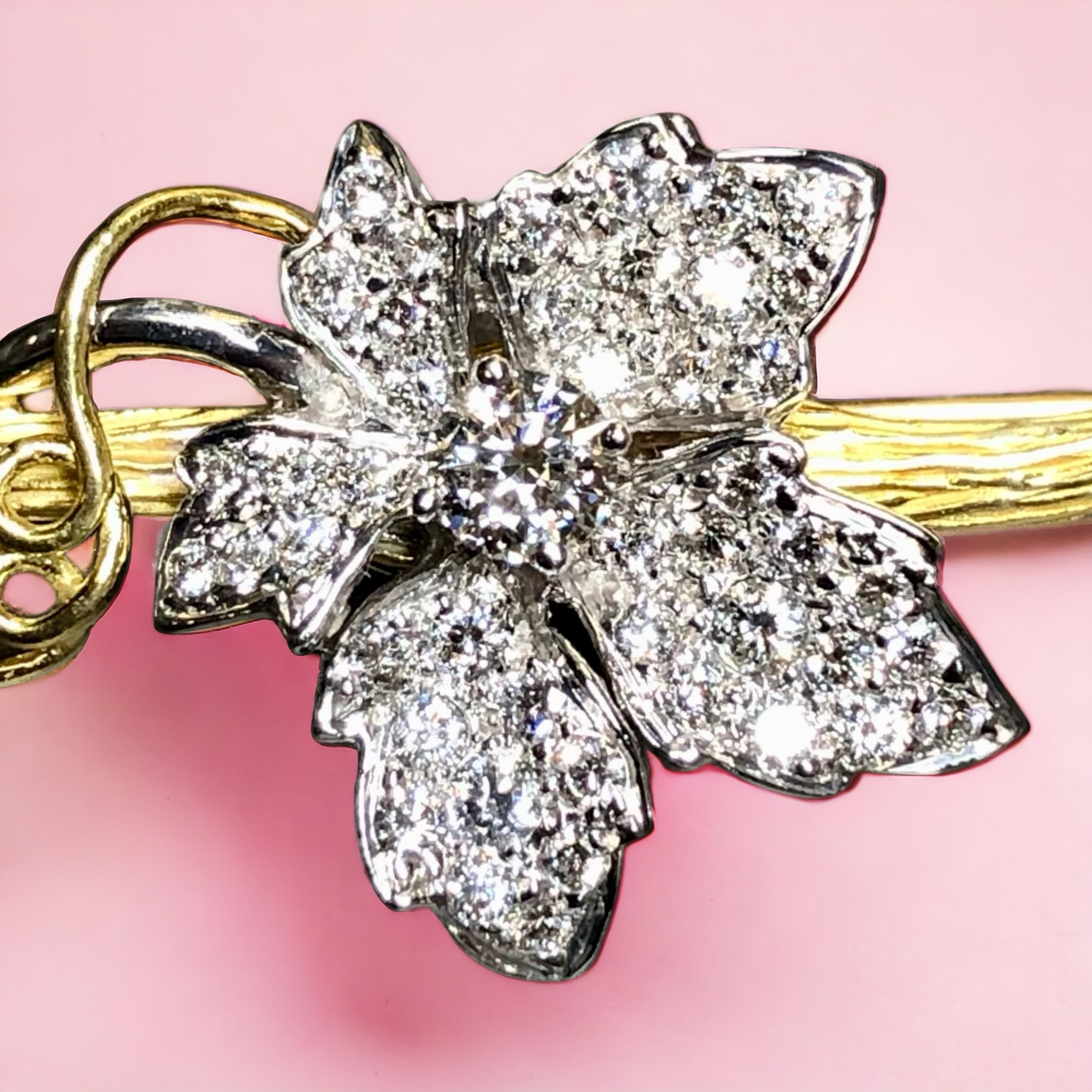 Contemporary Estate KWIAT 18K Diamond Flower On Textured Branch Brooch Pin  Serial Numbered For Sale