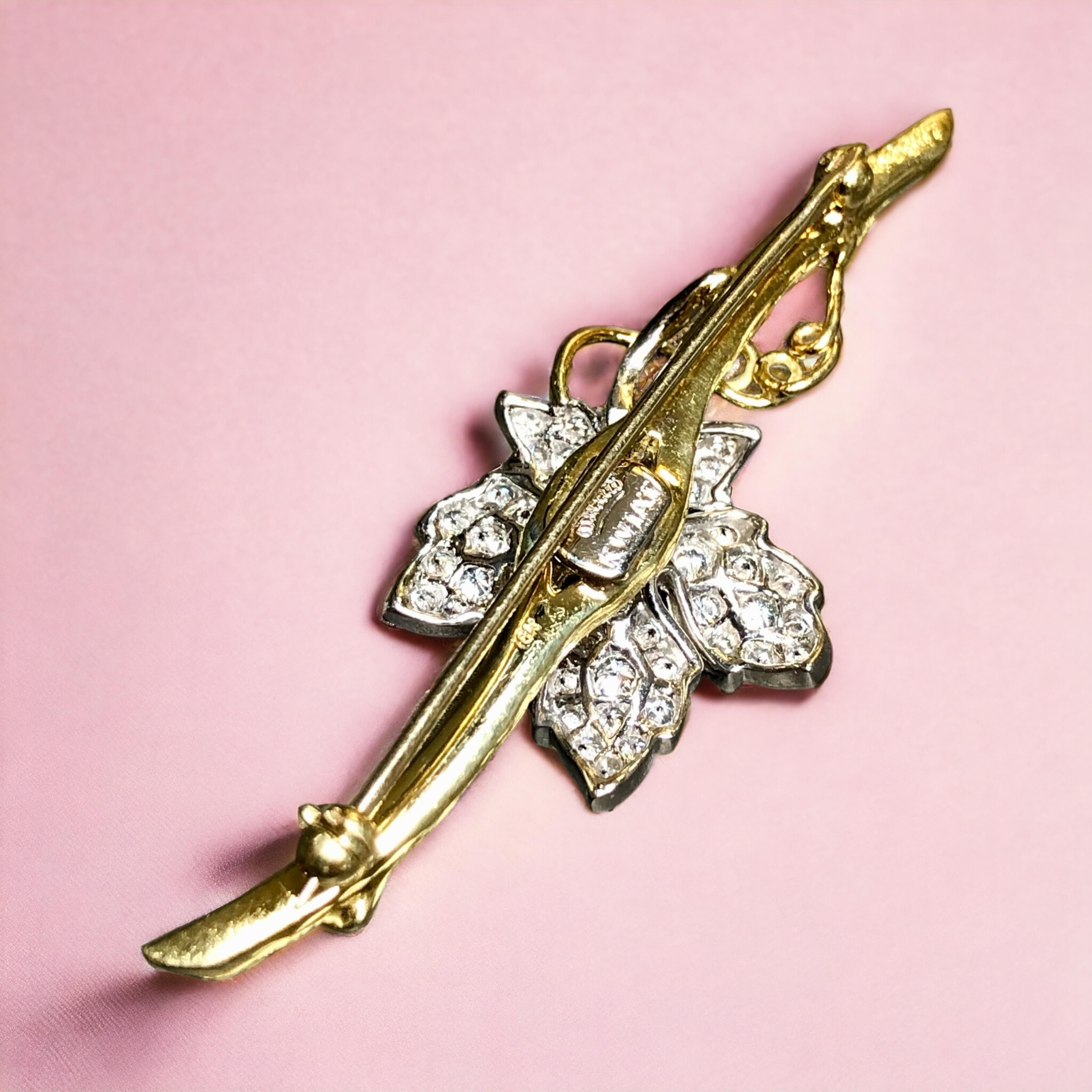 Women's or Men's Estate KWIAT 18K Diamond Flower On Textured Branch Brooch Pin  Serial Numbered For Sale