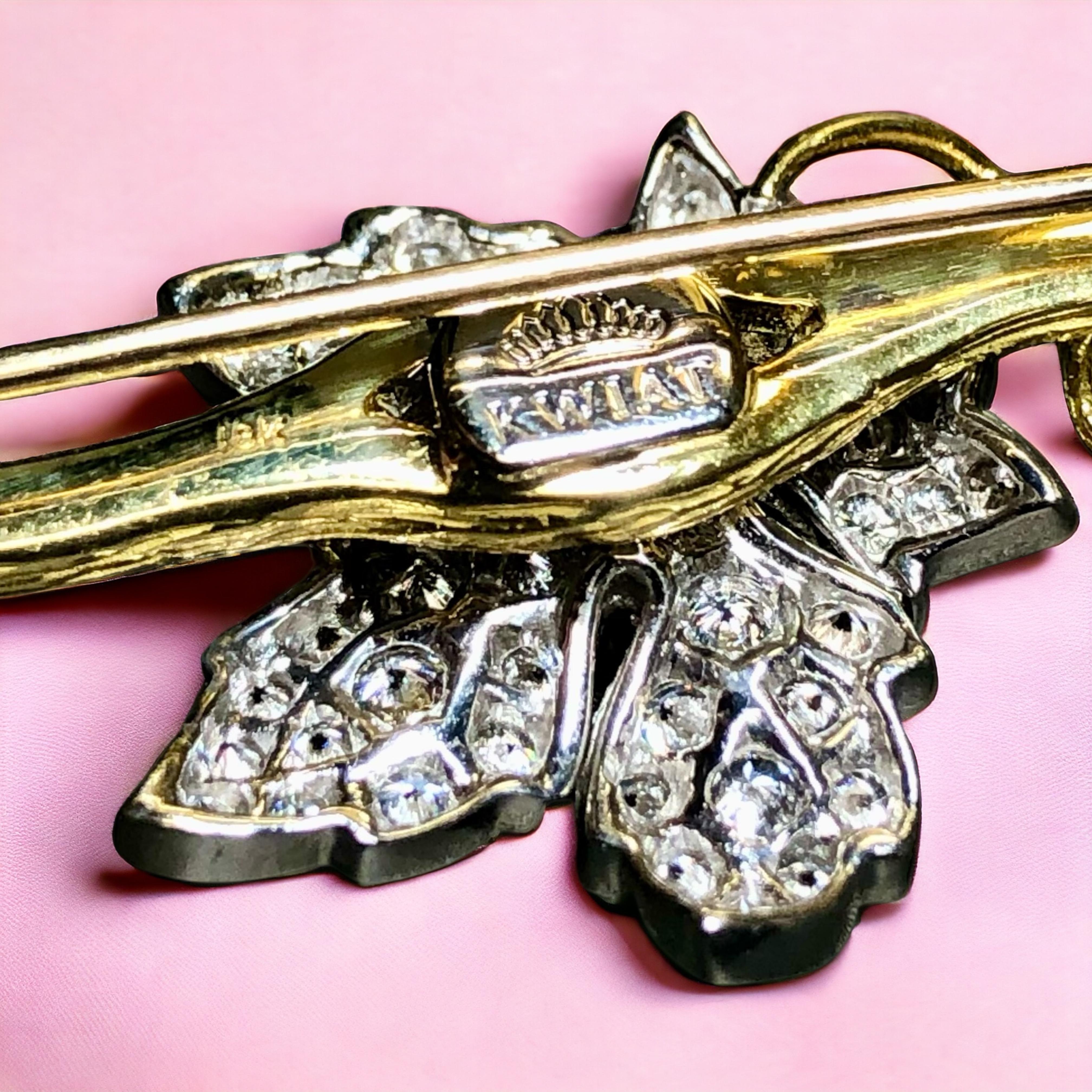 Estate KWIAT 18K Diamond Flower On Textured Branch Brooch Pin  Serial Numbered For Sale 2