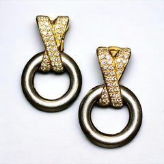 Pendientes de gota italianos Estate LA PEPITA Diamond 18K Yellow & Gray Gold X O Bold