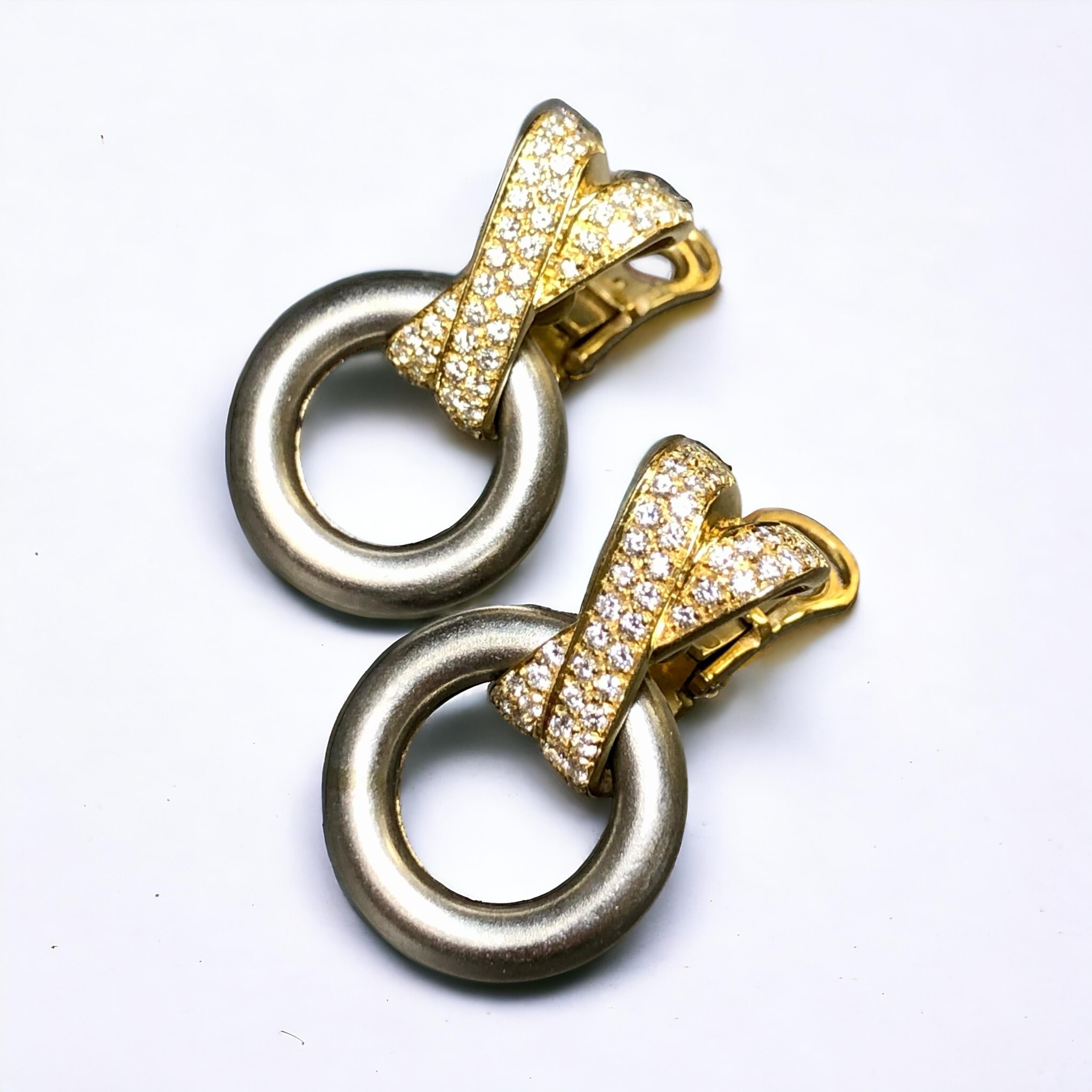 Estate LA PEPITA Diamant 18K Gelb- & Graugold X O Bold Italienische Tropfenohrringe (Zeitgenössisch) im Angebot