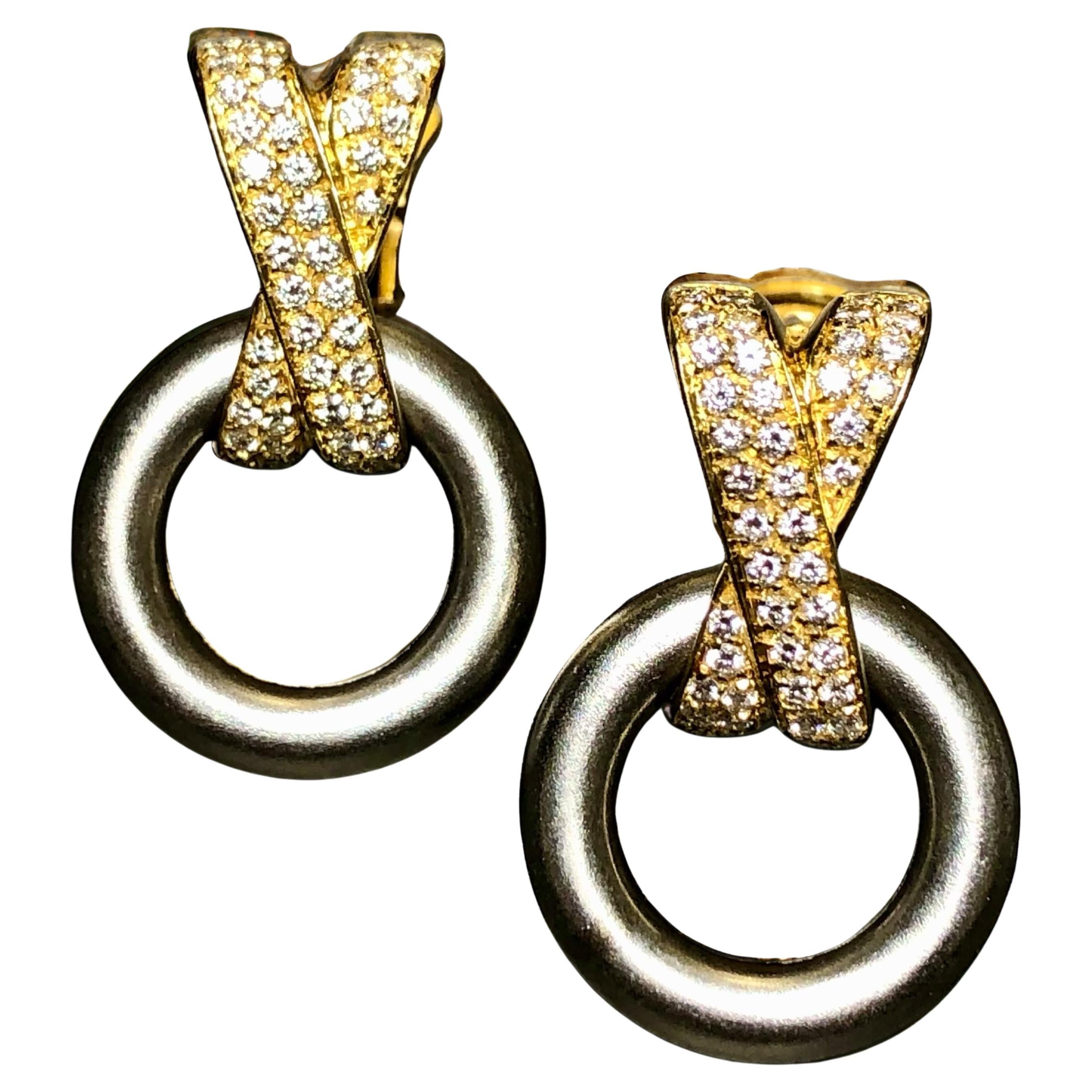 Estate LA PEPITA Diamant 18K Gelb- & Graugold X O Bold Italienische Tropfenohrringe im Angebot