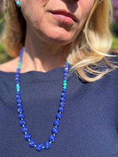 Estate Lapis Lazuli and Sleeping Beauty Turquoise White Gold Diamond Necklace