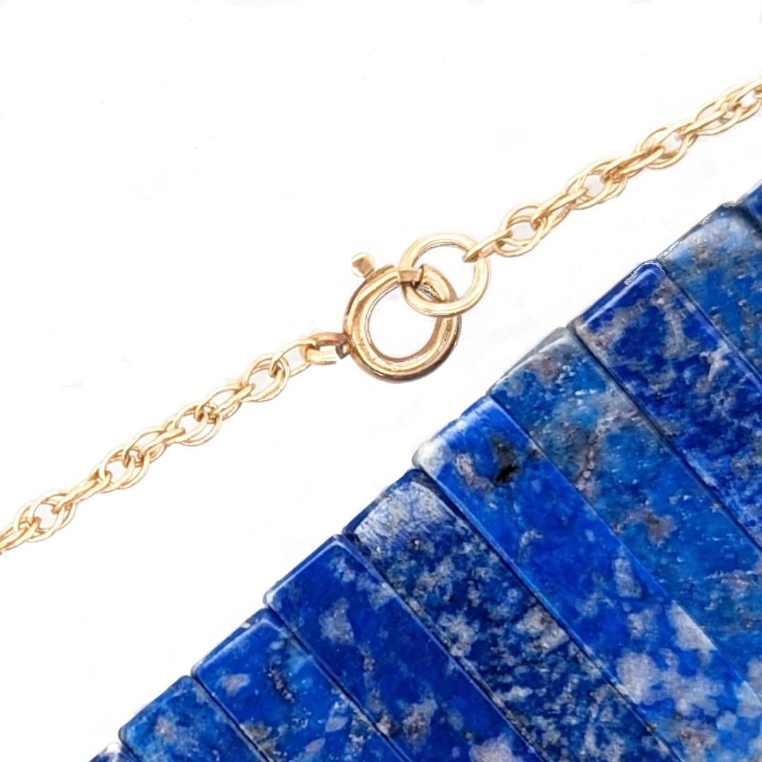 Art Deco Estate Lapis Lazuli Collar Necklace with 14kt Yellow Gold Beads and Chain For Sale