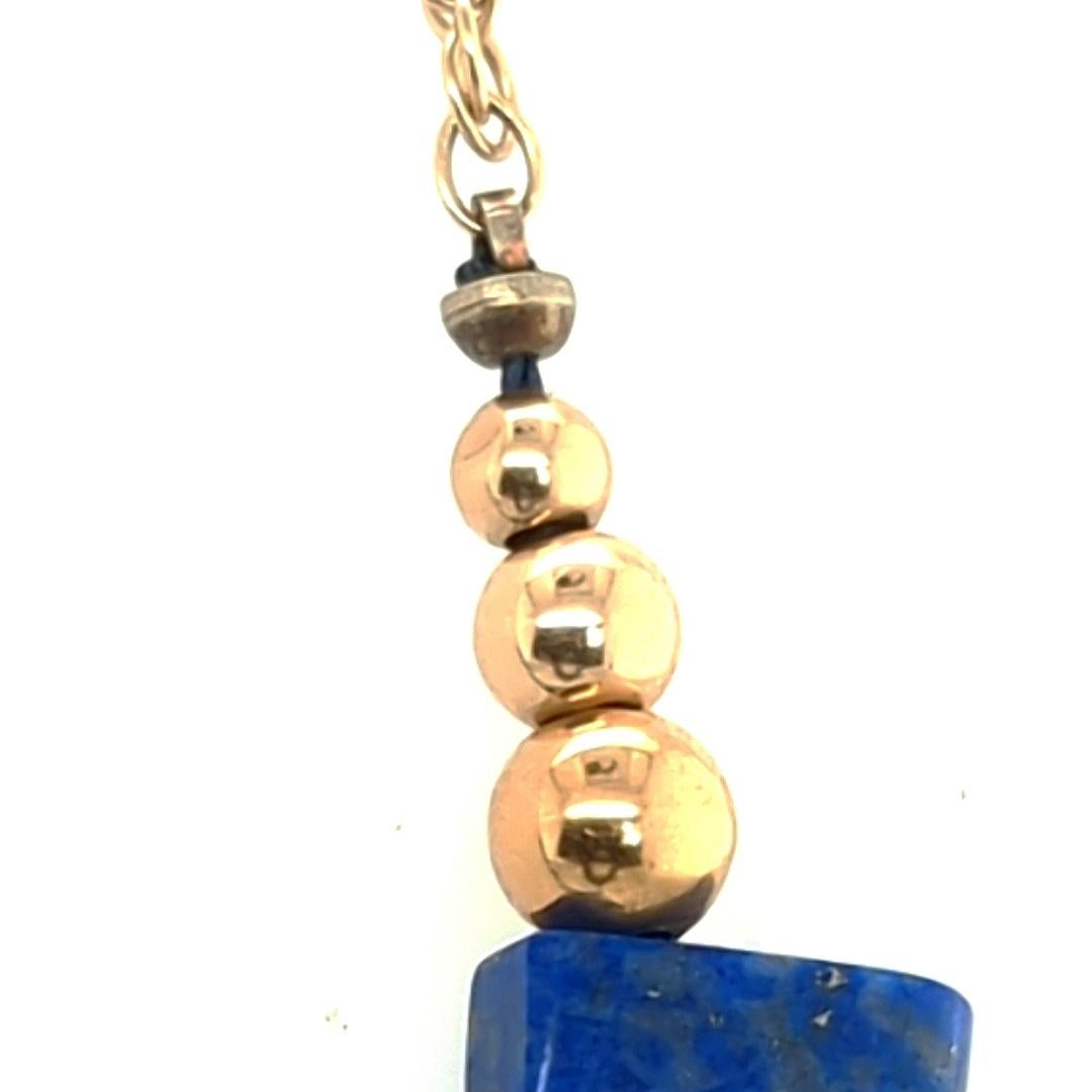 Estate Lapis Lazuli Collar Necklace with 14kt Yellow Gold Beads and Chain For Sale 1