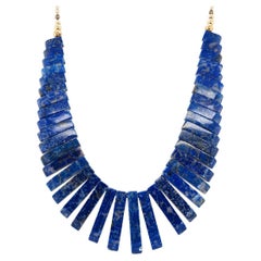 Estate Lapis Lazuli Collar Necklace with 14kt Yellow Gold Beads and Chain