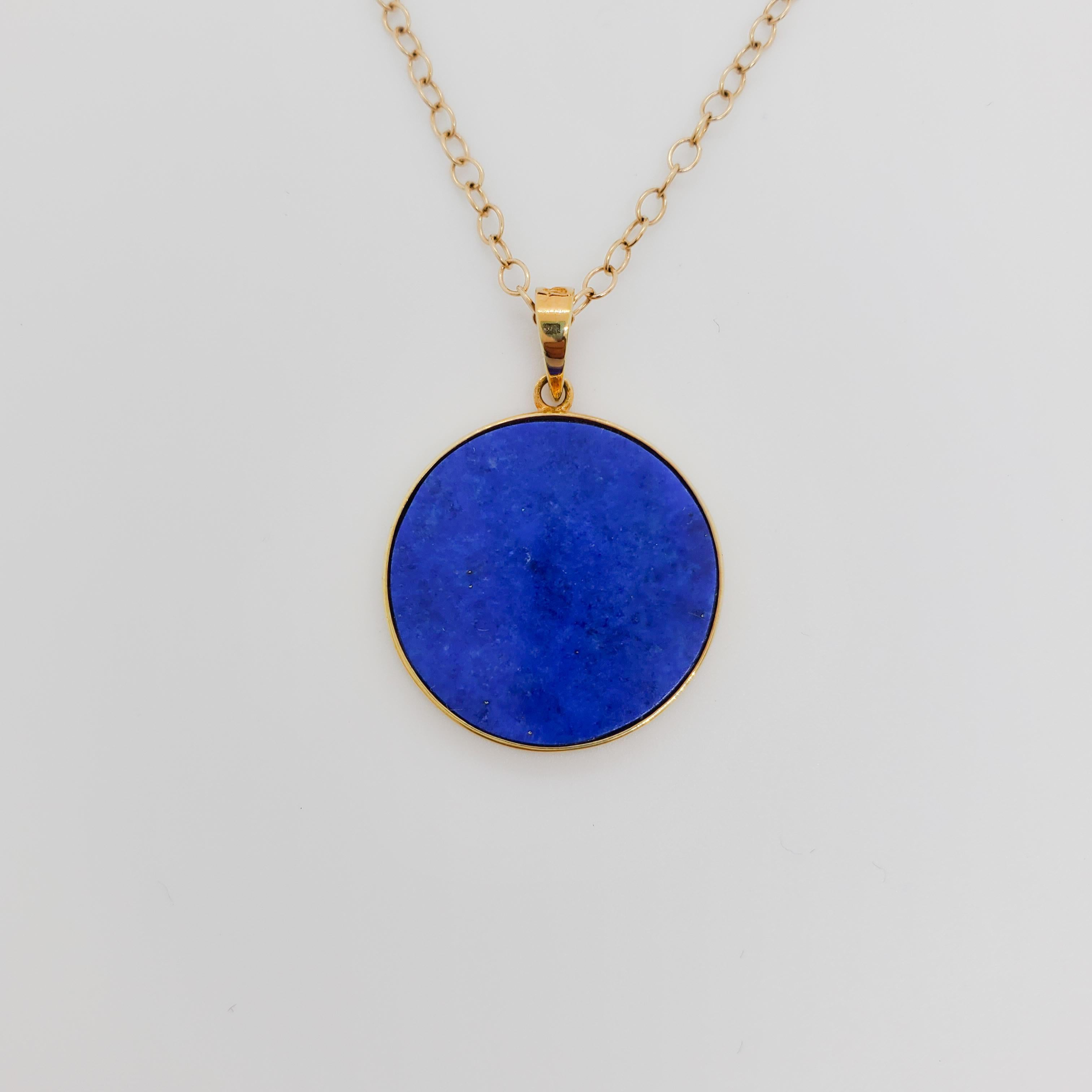 Women's or Men's  Lapis Lazuli Necklace in 14k Yellow Gold For Sale