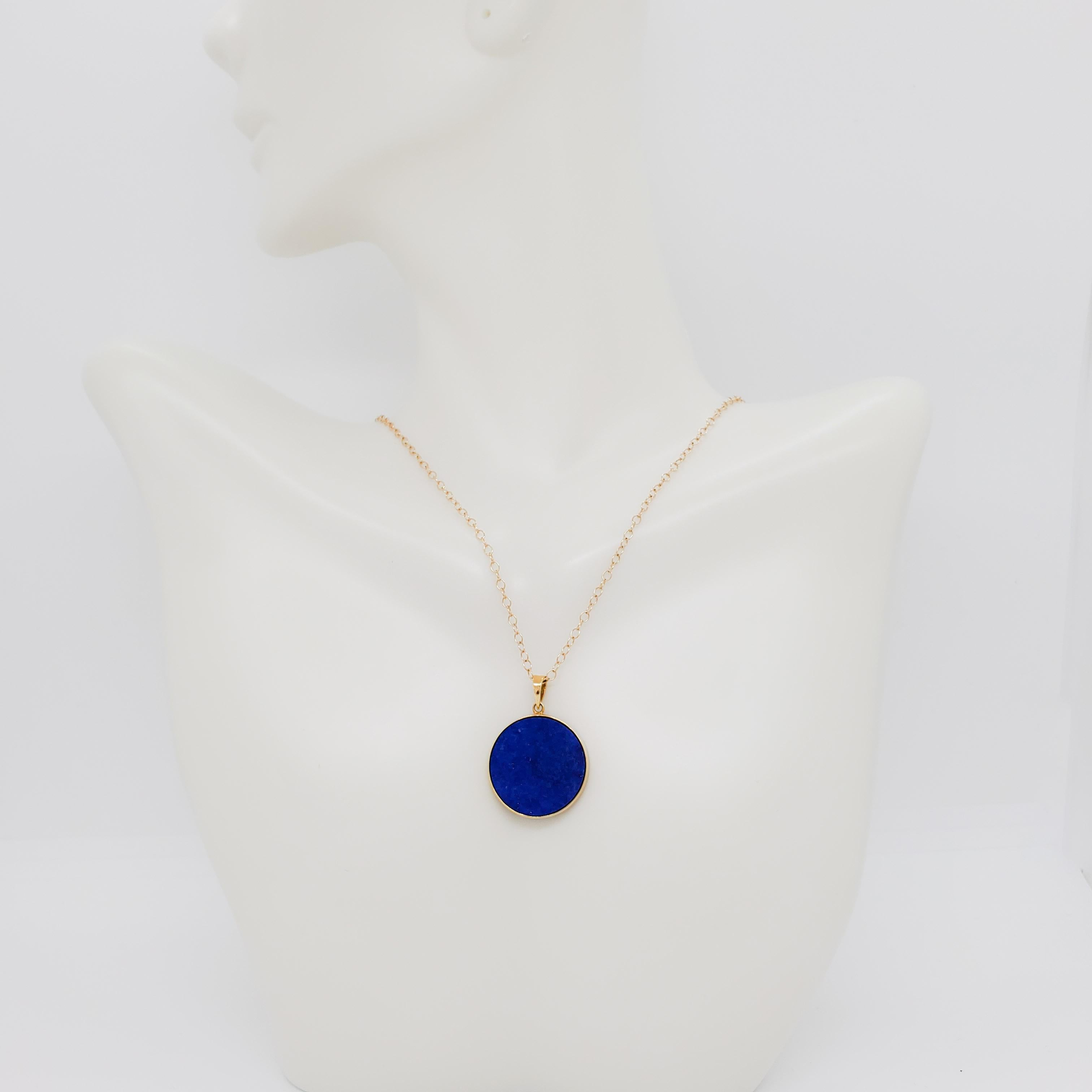 Beautiful lapis lazuli necklace handmade in 14k yellow gold. Length of chain is 16