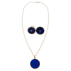 Estate Lapis Lazuli Earrings and Necklace Set in 14k Yellow Gold
