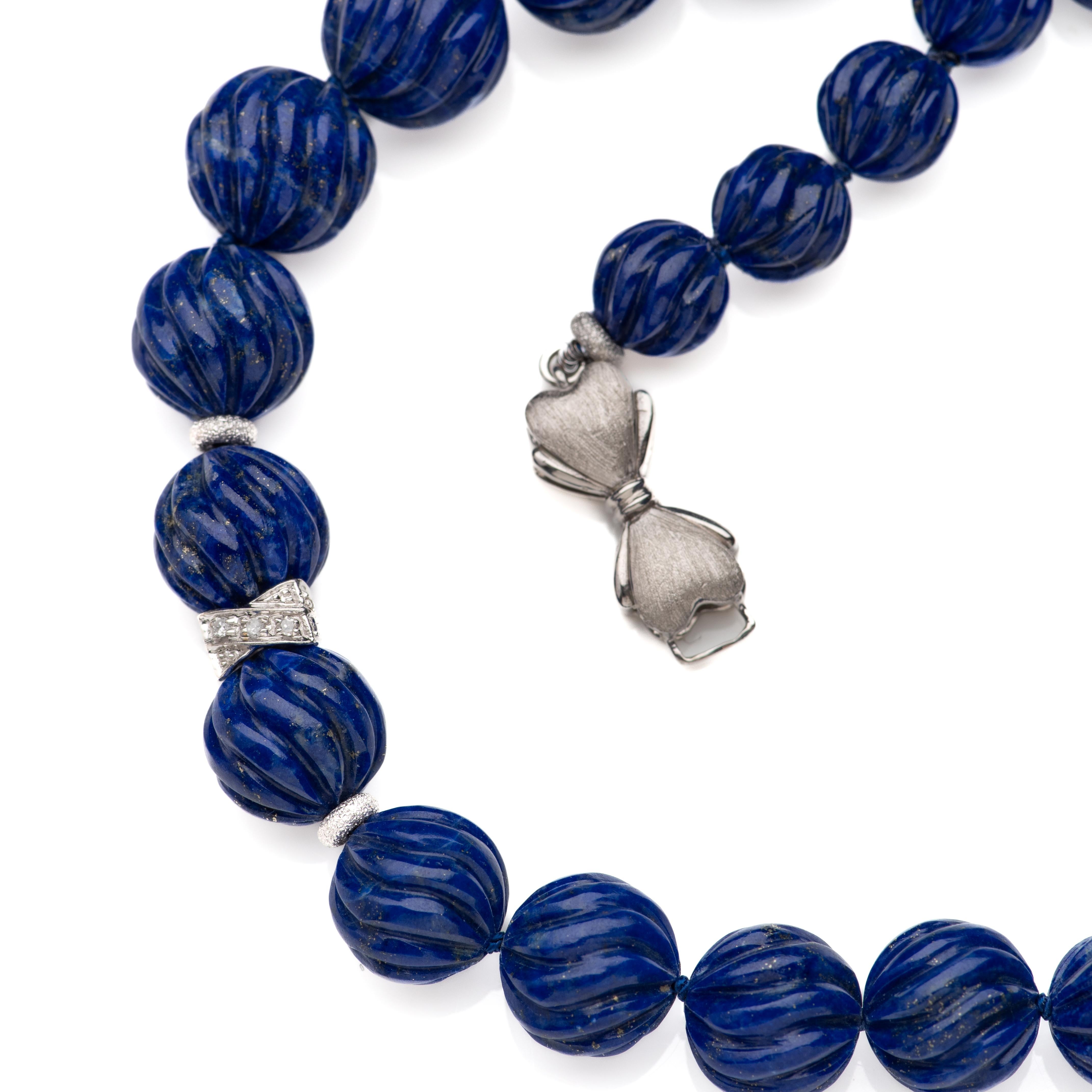 Nachlass Lapislazuli Weißgold Diamant-Halskette (Perle) im Angebot