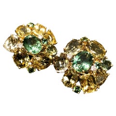 Estate Large 18K Citrine Quartz Peridot Diamond Cocktail Earrings