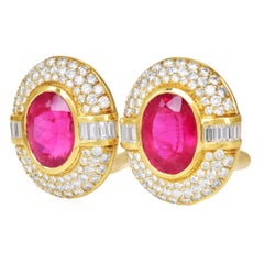 Estate large 40.25cttw Rubellite Diamond 18K Yellow Gold Clip-On Earrings