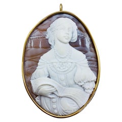 Estate Large Carved Shell Cameo Pendant / Brooch Signed Ciro