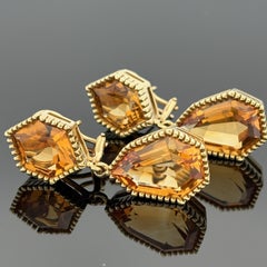 Estate Large Citrine Drop Earrings in 18k Yellow Gold