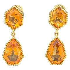 Estate Large Citrine Drop Earrings in 18k Yellow Gold