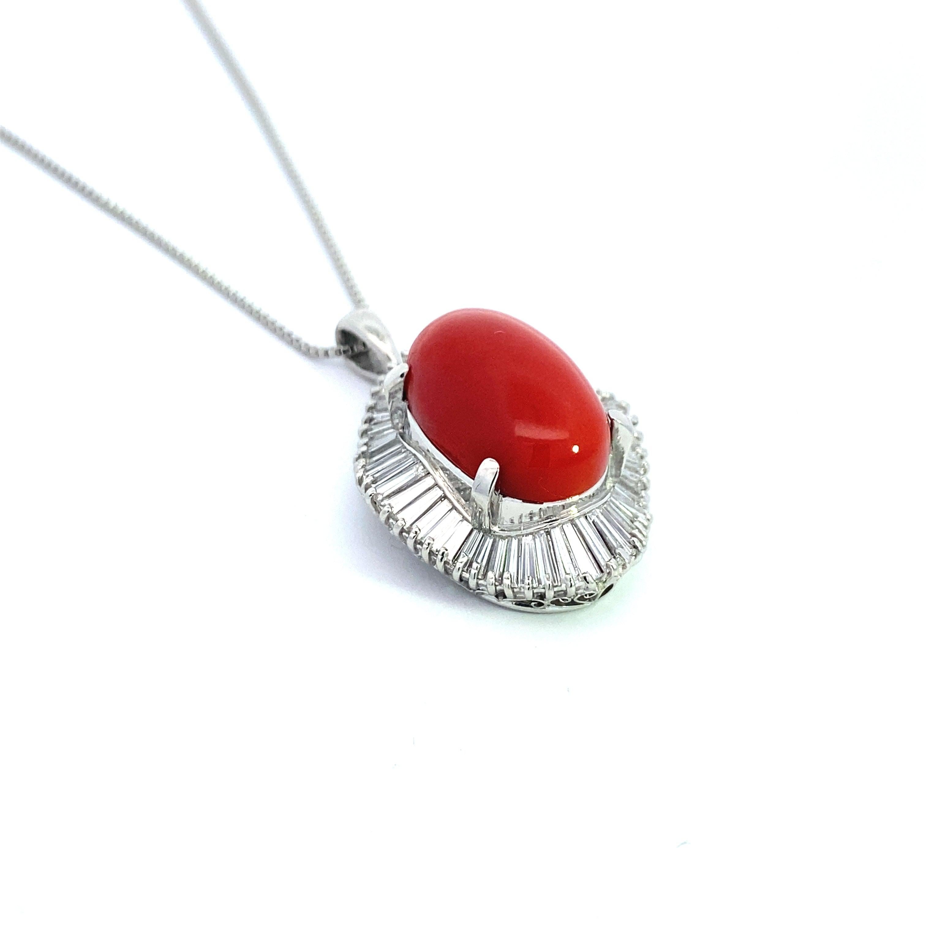 Taglio baguette Collana Estate Large Coral Diamond Platinum 14210 in vendita