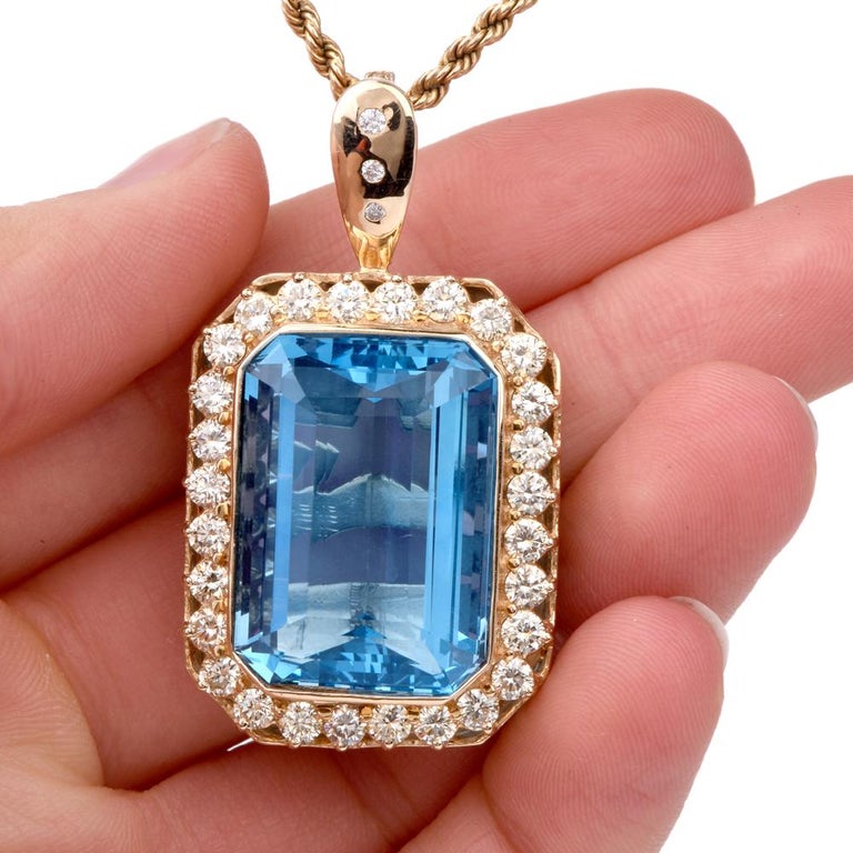 Estate Large Diamond Blue Topaz Pendant Enhancer at 1stDibs | large