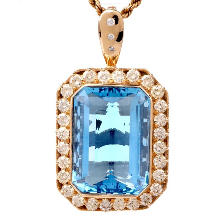 Estate Large Diamond Blue Topaz Pendant Enhancer at 1stDibs | large