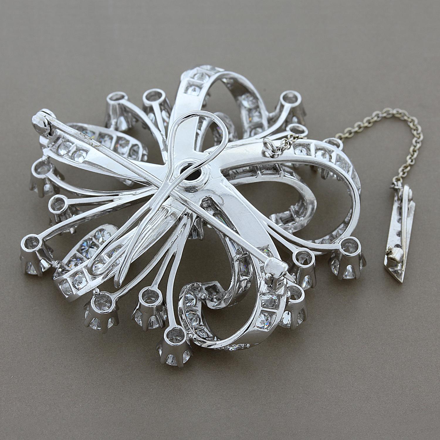 Estate Large Diamond Floral Platinum Pendant Brooch In Excellent Condition For Sale In Beverly Hills, CA