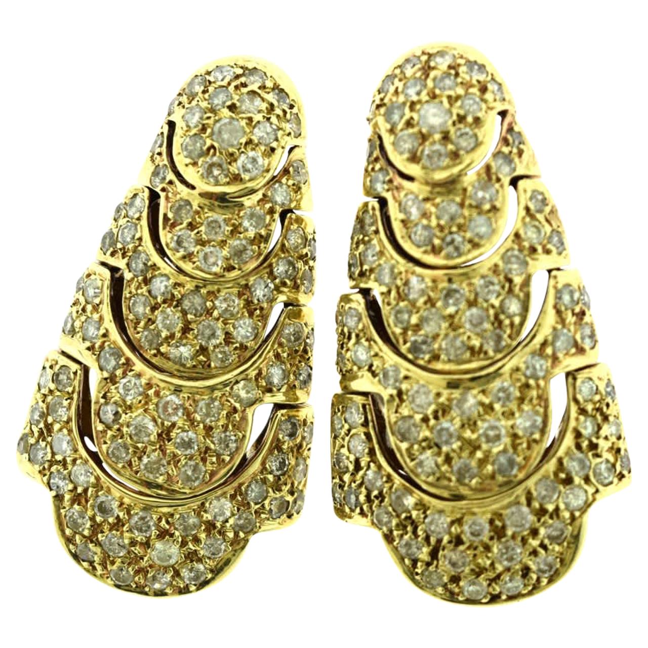 Estate Large Diamond in 18 Karat Yellow Gold Cocktail Link Earrings For Sale