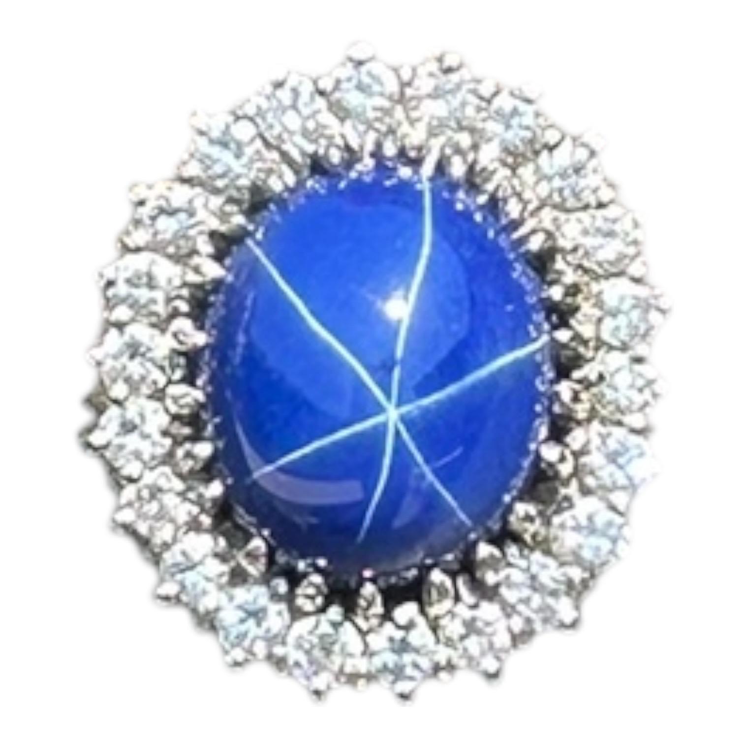 Anillo Estate Large Linde Blue Star Sapphire & .90ct Diamond Halo 18k Euro Shank Contemporáneo en venta
