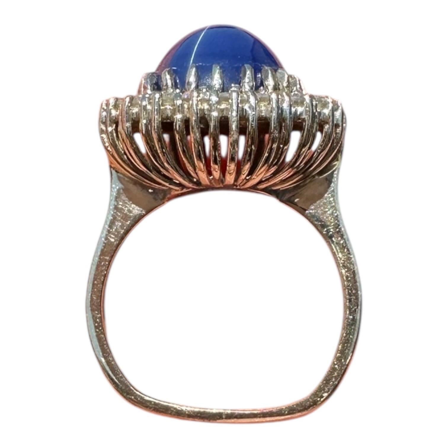 Anillo Estate Large Linde Blue Star Sapphire & .90ct Diamond Halo 18k Euro Shank en venta 2