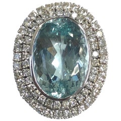 Estate Large White Gold Diamond Aquamarine Pin