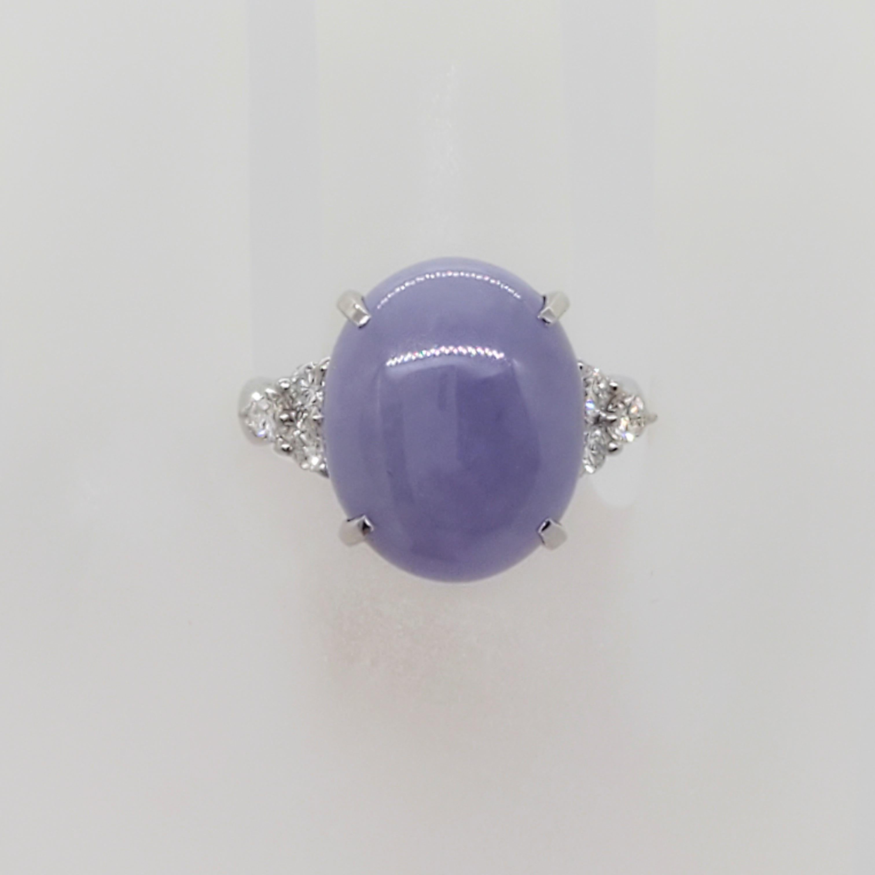 Oval Cut Estate Lavender Jade and Diamond Cocktail Ring in Platinum
