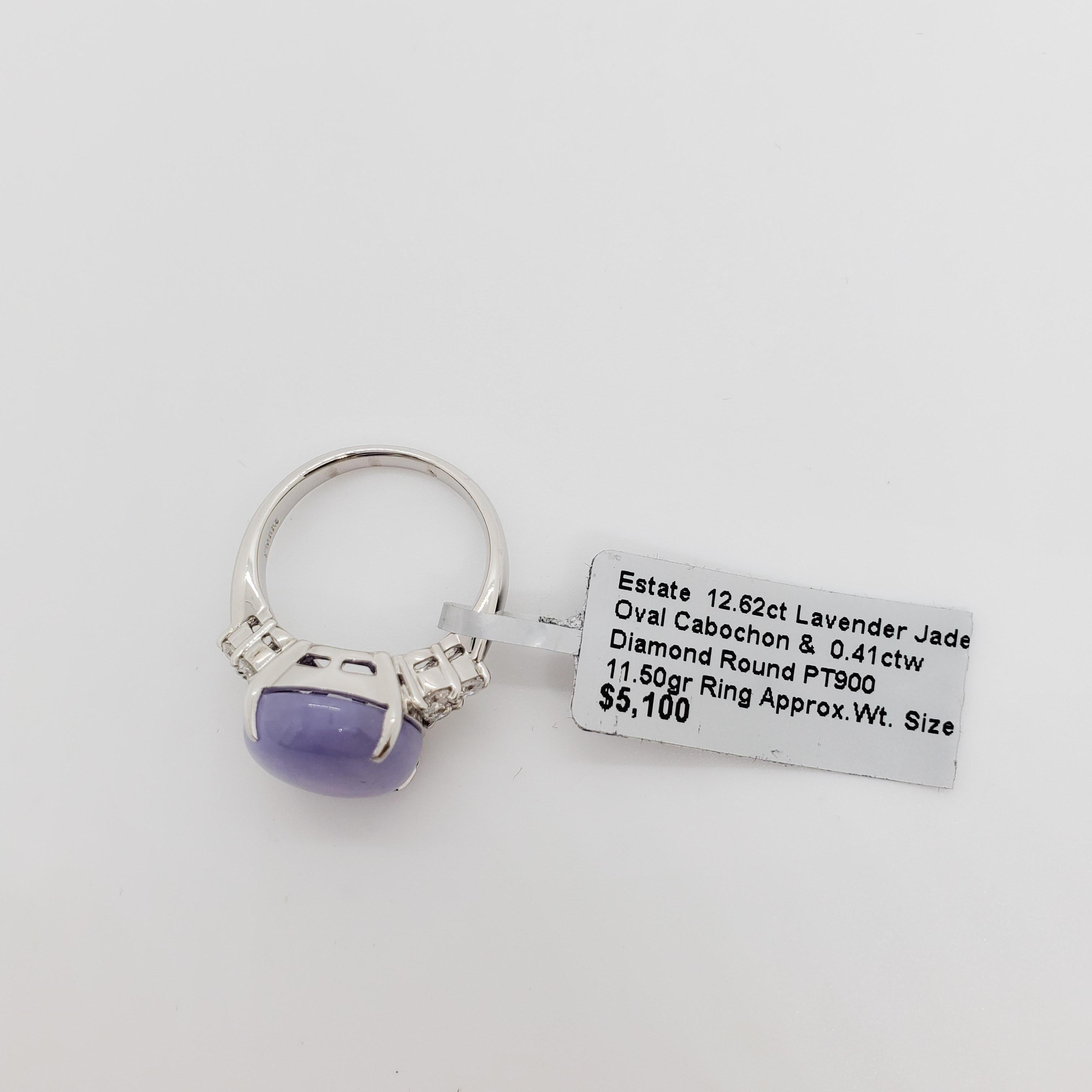 Estate Lavender Jade and Diamond Cocktail Ring in Platinum In Excellent Condition In Los Angeles, CA
