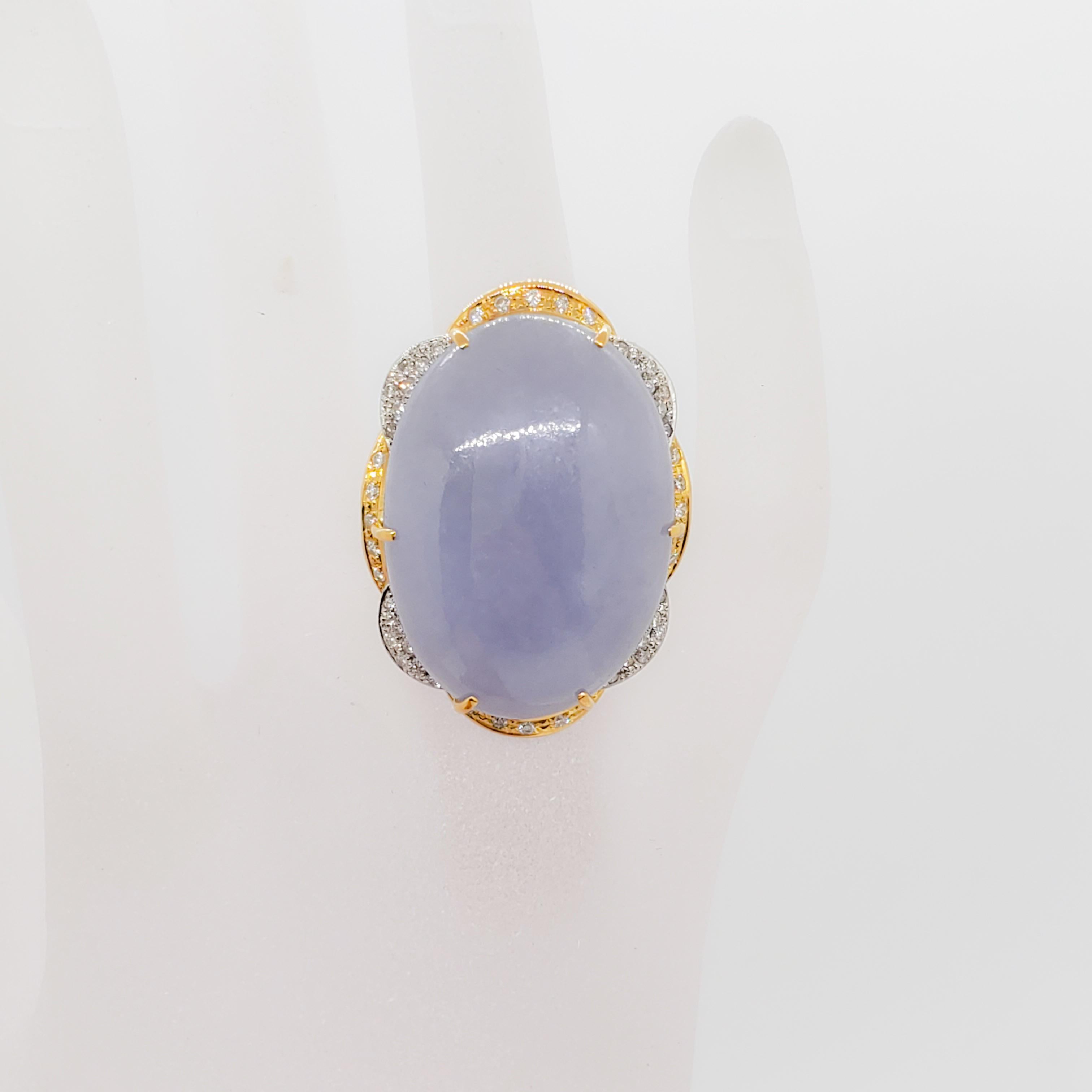 Oval Cut Estate Lavender Jade Oval Cabochon and White Diamond Cocktail Ring