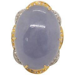 Estate Lavender Jade Oval Cabochon and White Diamond Cocktail Ring