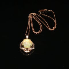 Estate Le Vian 14K Rose Gold Opal Diamond Halo Pendant Necklace 18"