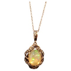 Estate Le Vian 14K Rose Gold Opal Diamond Halo Pendant Necklace 18"
