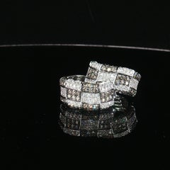 Estate Le Vian 14K White Gold Checkerboard White&Chocolate Diamond Hoop Earrings